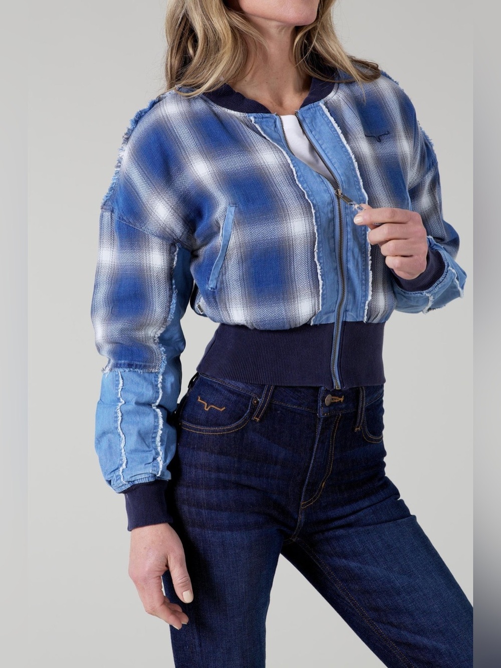 Kimes Ranch Belinda Bomber Jacket Denim Plaid XXL NWT